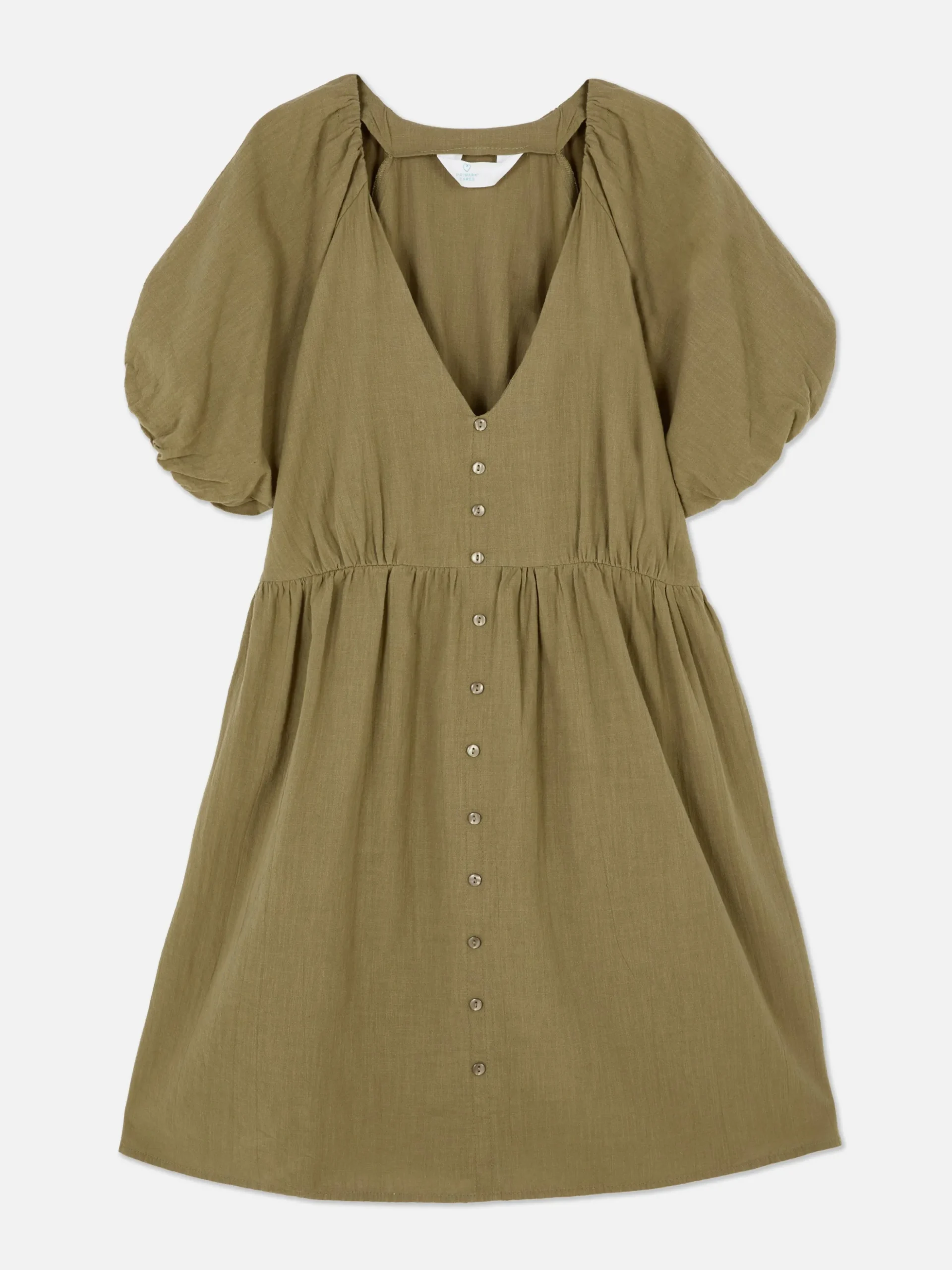 Vestido Franzido Manga Balão Decote V