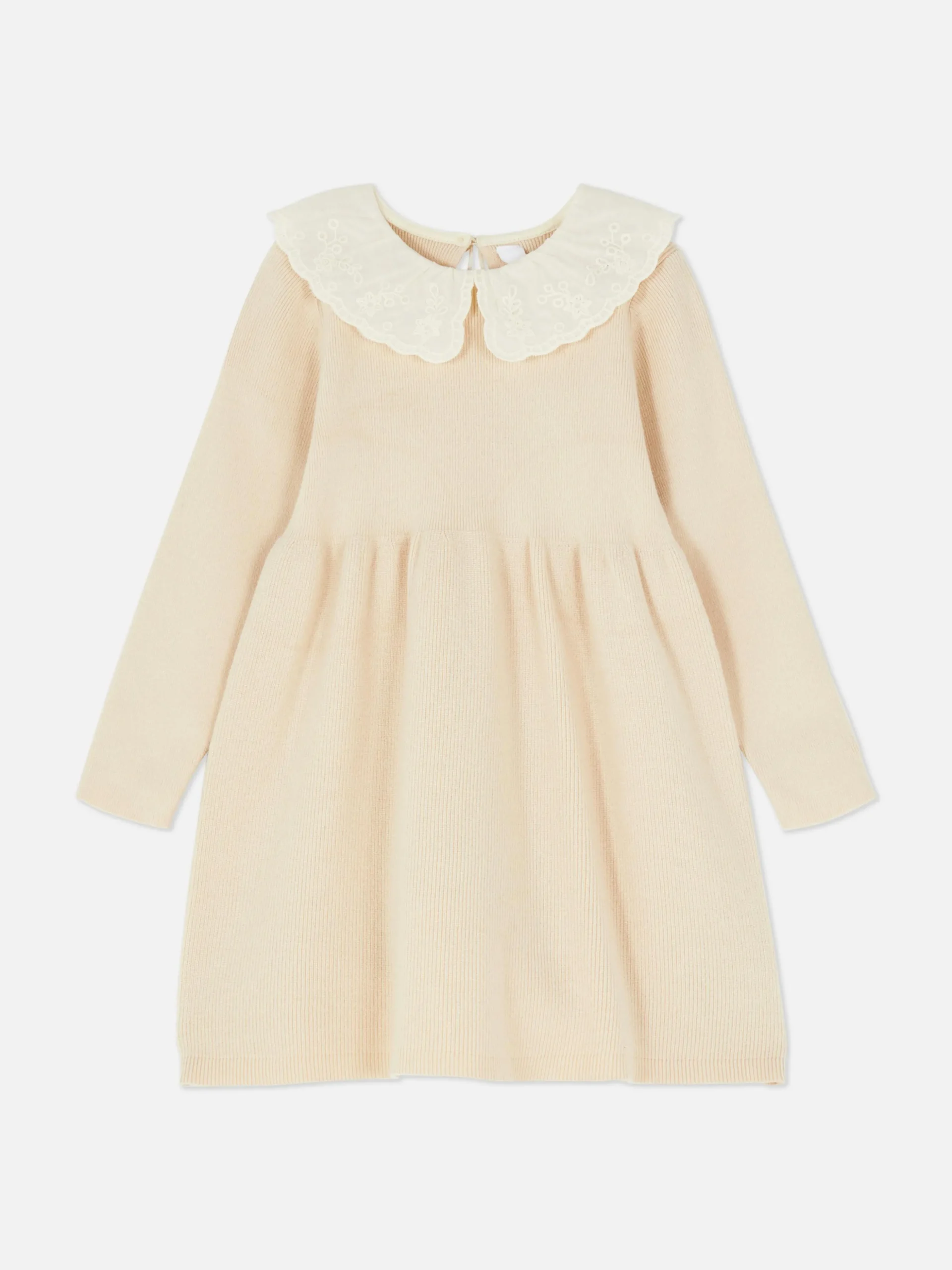 Vestido Malha Colarinho Bordado