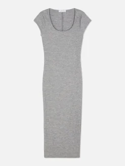 Vestido Midi Gola Redonda Canelado