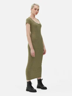 Vestido Midi Gola Redonda Canelado