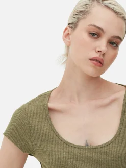 Vestido Midi Gola Redonda Canelado