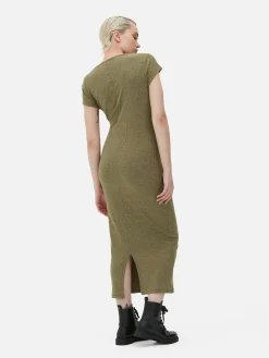 Vestido Midi Gola Redonda Canelado