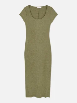 Vestido Midi Gola Redonda Canelado