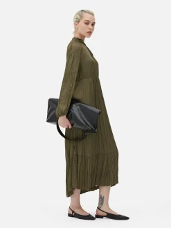 Vestido Midi Plissado Cetim