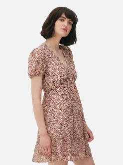 Vestido Mini Chiffon Manga Balão