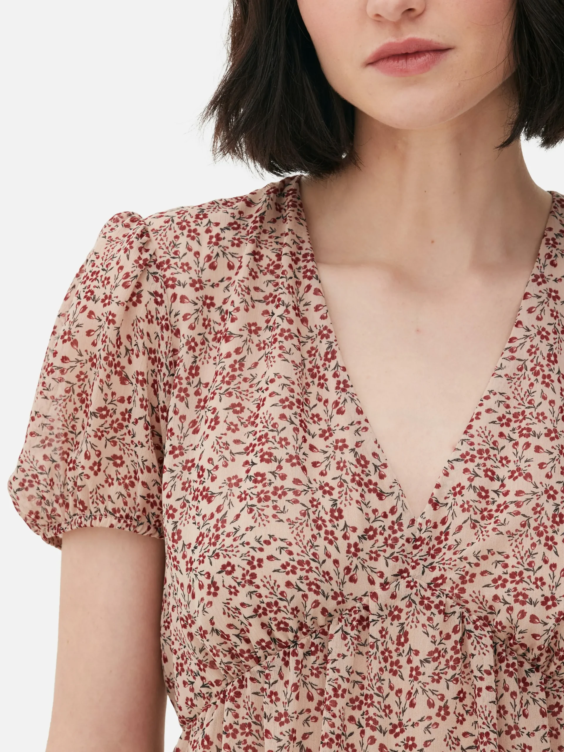 Vestido Mini Chiffon Manga Balão