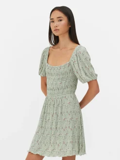 Vestido Mini Plissado Franzido